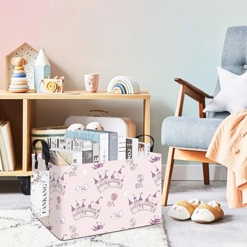 FANKANG Storage Bins, Nursery Hamper Canvas Laundry Basket Foldable with Waterproof PE Coating Large Storage Baskets for Kids Boys and Girls, Office, Bedroom, Clothes,Toys(Rec-Princess Castle - color: Rec-Princess Castle