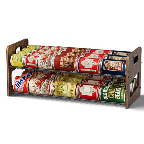 Stackable 2-Tier Can Organizer for Pantry, Space-Saving Pantry Organizer Holds up to 64 Canned Goods, Sturdy Black Shelf for Soup & Food Storage