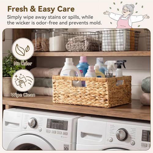 GRANNY SAYS Wicker Baskets with Handles, Large Wicker Storage Baskets for Shelves, Water Hyacinth Woven Basket, Decorative Basket for Pantry, 1-Pack - color: Natural (Water Hyacinth), size: 15"L x 11"W x 6¾"H