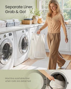 SONGMICS Laundry Hamper, 25 Gal. (95 L) Handwoven Water Hyacinth Wicker Laundry Basket with Lid, Natural Material, Removable Machine Washable Liner, Handles, Natural ULCB201Y01 - color: Natural, size: 95 L (Handwoven )