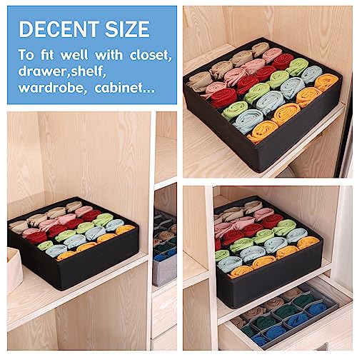 Foldable Storage Cubes Drawer Underwear Organizer Dividers， under Cabinet Organizer 24-Cell Fabric Storage Boxes for Lingerie,Socks,Ties （Black） - color: Black
