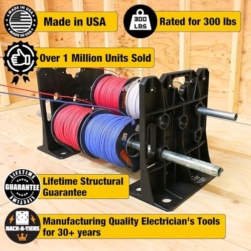 Rack-A-Tiers 2.0 Wire Dispenser – Cable Reel Rack, Electrician Wire Spool Caddy, Multi Reel Wire Dispenser, Spool Rack, 300 lb Capacity (#11480) - size: 2.0