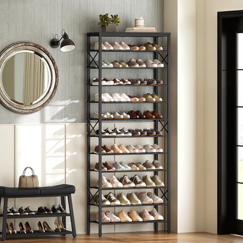 YATINEY 12 Tier Shoe Rack, Large Capacity Shoe Storage Organizer Holds 48 Pairs, Sturdy and Stable, for Entryway, Hallway, Closet, Dorm Room, Black SS12BB - color: Black, size: 27.8" x 10.8" x 79.3"