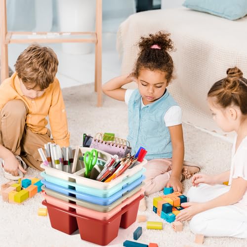 6 Pack Classroom Caddy with Handle Plastic Storage Caddy Organizer with 3 Compartments Desk Caddies Holder Portable Storage Bin for Pencil, Crayon, Marker, Home, Office, School Supply(Morandi Colors) - color: Morandi