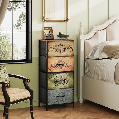 WLIVE Dresser with 4 Drawers, Storage Tower, Organizer Unit, Fabric Dresser for Bedroom, Hallway, Entryway, Closets, Sturdy Steel Frame, Wood Top, Easy Pull Handle, Pattern - color: Pattern