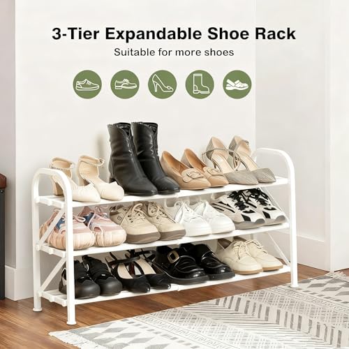 3-Tier Shoe Rack for Closet, 16"-32" Expandable ShoeRackAdjustable for Entryway Closet Doorway SturdyMetal, White - color: White 3 Layers and 3 Tubes