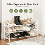 3-Tier Shoe Rack for Closet, 16"-32" Expandable ShoeRackAdjustable for Entryway Closet Doorway SturdyMetal, White - color: White 3 Layers and 3 Tubes