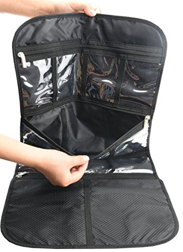 Freegrace Premium Hanging Toiletry Bag for Travel - Cosmetic, Jewelry, Toiletry, Makeup & Accessory Storage Organizer Bag, Large Size for Women & Men - color: Black