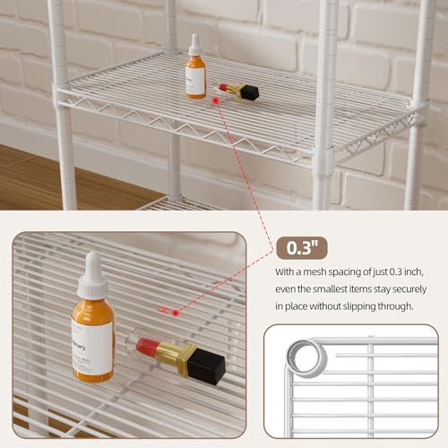 SINGAYE 6 Small Wire Shelves Kitchen Pantry Close Home Organizers and Storage Bathroom Shelf Laundry Room Organization Adjustable Book Metal Garage Shelving Unit - color: White, size: 6-Tier 9.92"D X 15.72"W X 60."H