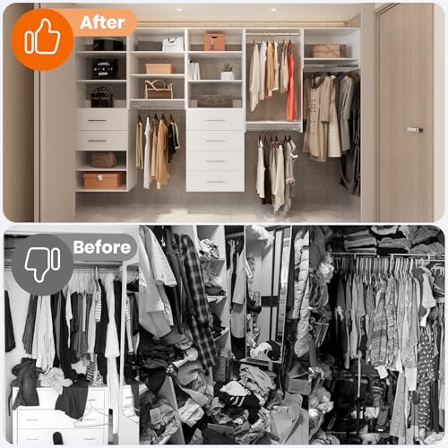 ROOMTEC Modular Closet System, 25.5" 2 Drawer Shelf Closet Tower Wall-Mounted Closet Organizer, Wooden Tower for Walk-In Closets, Wardrobe Storage Kit, White - size: 25.5" Wide, style: Model 11