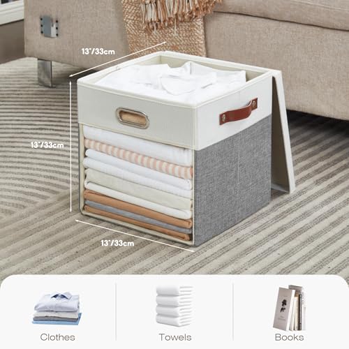 Ultra Thick Fabric Storage Cubes with Lids & Windows, 13-Inch Foldable Closet Storage Bins with 3 Handles, Home Decorative Boxes for Bedroom, Living Room, Dorm, Office (Gray & White) - color: Gray&White, size: 13"L x 13"W x 13"H