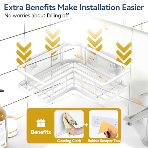 YASONIC Shower Caddy Corner, 3-Pack Adhesive Rustproof Stainless Steel Shower Shelves with Soap Holder, No Drilling Shower Organizer Corner for Dorm, Renters Bathroom, White - color: White, size: 3Pack