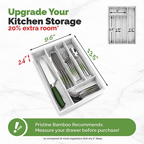 Pristine Bamboo Kitchen Drawer Organizer - Drawer Utensil Organizer and Cutlery Tray - Flatware and Silverware Holder (5-Slots, White) - color: White, size: 5 Slot