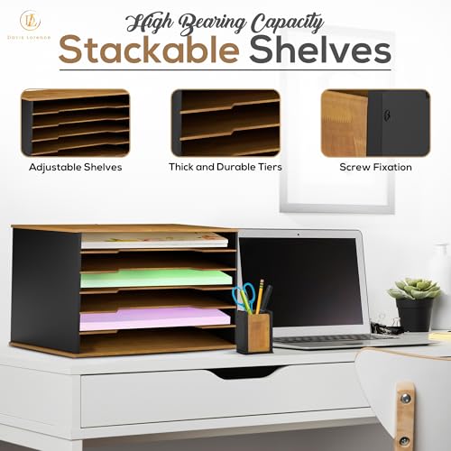Wooden Paper Organizer 20.25"W x 12.25"H x 13.25"D, 6-Tier Storage for 12"x18" & 11"x17" Sheets, Includes Matching Pen Holder & Tray, Ideal for Office, Home, Art Room and Classroom - size: full set 20.25"W x 12.25"H x 13.25"D