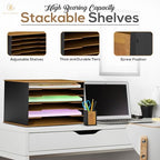 Wooden Paper Organizer 20.25"W x 12.25"H x 13.25"D, 6-Tier Storage for 12"x18" & 11"x17" Sheets, Includes Matching Pen Holder & Tray, Ideal for Office, Home, Art Room and Classroom - size: full set 20.25"W x 12.25"H x 13.25"D