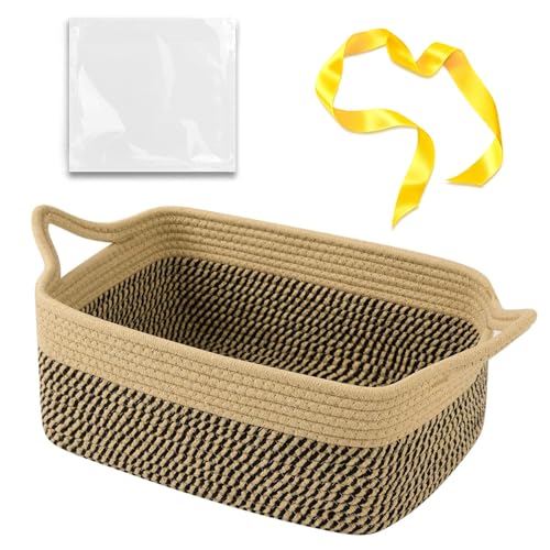 OIAHOMY Woven Basket, Gift Basket Empty with Gift Bags and Ribbons, Rope Baskets for Baby Showers, Storage Baskets with Handles for Nursery, Pet Toy Organizer -Black & Yellow - color: Black & Yellow, size: Medium: 13.5L*10W*6H