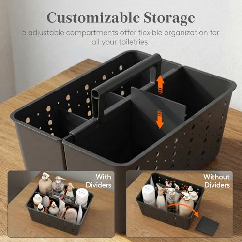Lifewit Shower Caddy Portable, Cleaning Supplies Caddy Organizer with Handle and Adjustable Dividers, Plastic Shower Basket for Dorm Room Essentials, College, Bathroom, Black, 1 Pack - color: Black