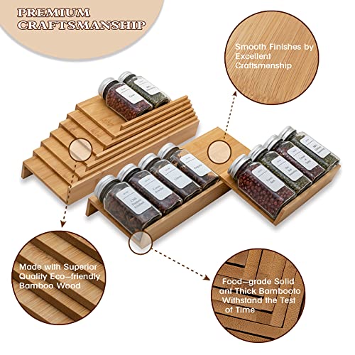 Bamboo Spice Rack Drawer Organizer - 8 Pieces Set- 10" Wide Per Piece - Combine Pieces Into 20" Wide Rack (10" or 20") - size: 20"