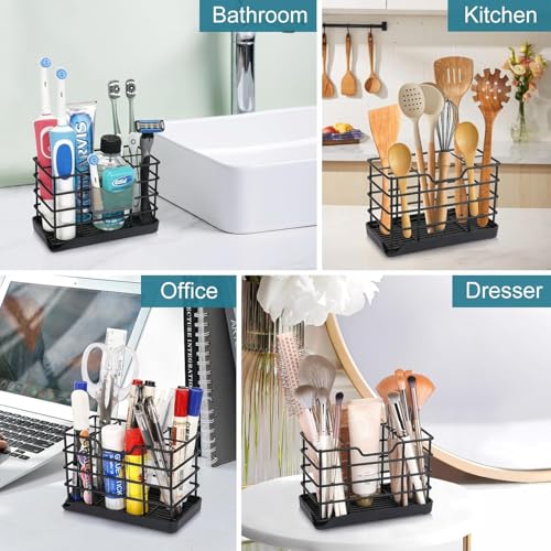 Toothbrush Holders for Bathrooms, Stainless Steel Bathroom Toothbrush Holder Kids Electric Tooth Brush Holder and Toothpaste Holder for Bathroom Accessories Organizer with Tray, Multi-Slots (Large) - size: Large