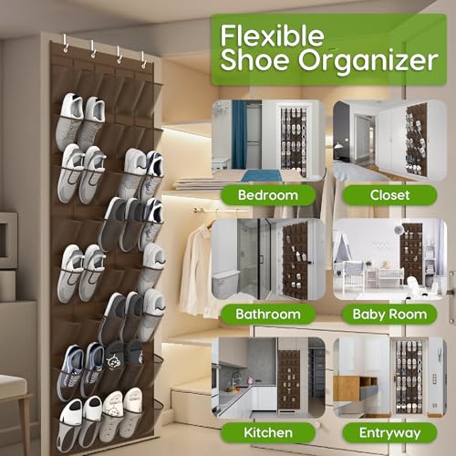 Unjumbly Over the Door Shoe Organizer with 40 Large Breathable Mesh Pockets, Space Saving Shoe Holder, Hanging Shoe Rack for Entryway Bedroom Closet Storage (Brown, 40 Pockets) - color: Brown, size: 40 Pockets