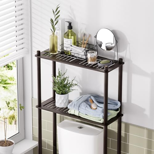 AmazerBath Bamboo Over The Toilet Storage Shelf, 2-Tier Over Toilet Bathroom Organizer Rack, Bathroom Shelves Over Toilet Space Saver, Espresso - style: Espresso-2-tier