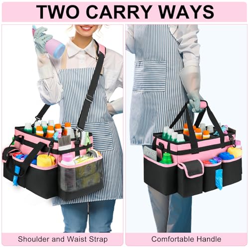 Cleaning Caddy,Large Cleaning Bags for Housekeepers,Cleaning Supplies Organizer with Handle,Pink - color: Pink, size: Large