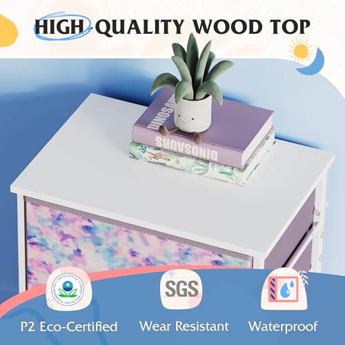 WLIVE Dresser with 4 Drawers, Storage Tower, Organizer Unit, Fabric Dresser for Bedroom, Hallway, Entryway, Closets, Sturdy Steel Frame, Wood Top, Easy Pull Handle, Tie-dye Print (Pink, Purple, Blue) - color: Tie-dye Purple Print