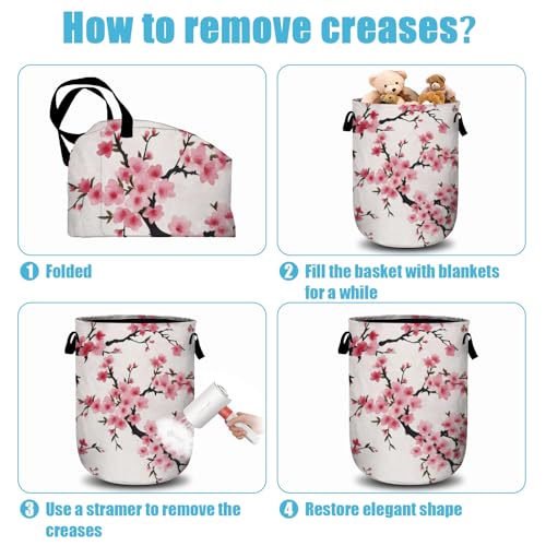 Japanese Cherry Blossom Tree Laundry Basket, Laundry Hamper Collapsible Oxford Cloth with Handle Clothes Toy Storage Bin for Bathroom Laundry Room Bedroom 15.7 X 20 Inch - color: Japanese Cherry Blossom Tree