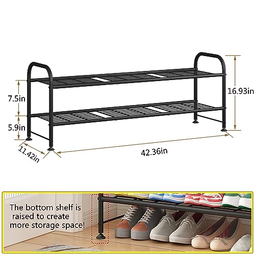 LINZINAR Shoe Rack 2 Tier Storage Organizer for Closet Entryway Metal Black - color: Black, size: 2-Tier