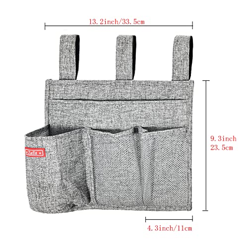 Zafit Linen Bedside Caddy, Bedside Storage Organizer for Hospital Beds, College Dorm Rooms or Baby Bed (4 Pockets-Grey) - color: Grey, size: 4 Pockets