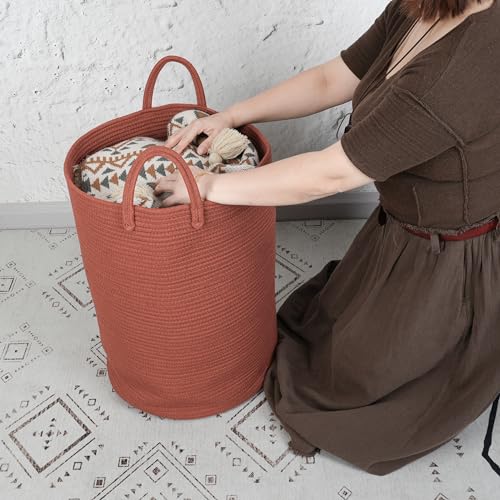 XUANGUO Cotton Rope Laundry Basket Hamper for Clothes Woven Storage Basket for Living Room Bedroom Boho Tall Rope Baskets for Blanket Toys Pillow Towels Baby Nursery Hamper Bin Large rustic - color: rustic, size: Large