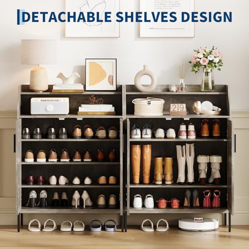 Patikuin Shoe Storage Cabinet for Entryway, 5-Tier Gray Shoes Cabinet w/Doors and 3 Adjustable Shelves, 41" Tall Wood Shoe Rack for Closet, Modern Shoes Organizer for Entryway, Hallway, Living Room - color: Grey