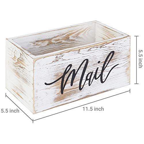 MyGift Mail Holder Storage Organizer Box Whitewashed Wood with MAIL Script Design, Desktop Letters, Bills, Notes and Postcard Bin for Home Office Dorm Room - color: Whitewashed