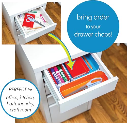 Three by Three Seattle 6 Piece Metal Organizer Tray Set for Storing Makeup, Stationery, Utensils, and More in Office Desk, Kitchen and Bathroom Drawers (1 Inch, Assorted Colors, Stripes) - color: Assorted Colors, Stripes, size: 6 Piece