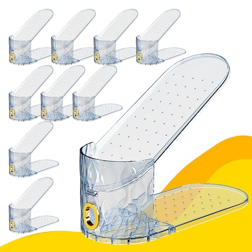 Shoe Slots Organizer, Adjustable 10 Pack Shoe Stacker for Closet Storage, Clear Double Layer Space Saver, Durable and Stackable Shoe Holder for Sneakers Heels and Flat - color: Blue, size: 10