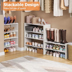 X-cosrack 2 Pack 2-Tier Shoe Rack Organizer for Closet, Expandable and Adjustable White Shoe Rack, Stackable Iron Wood Combination Shoe Storage Shelves for Closets, Entryway, Small Space, Garage - size: 2 Pack 2 Tier