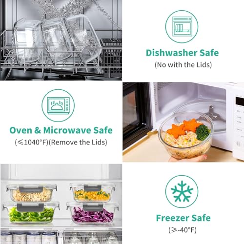 34-Piece Glass Food Storage Containers with Lids - (17 Containers & 17 Lids) - Airtight Glass Meal Prep Containers with Sauce Cups - Leakproof, BPA-Free, Microwave, Oven & Freezer Safe - Grey - color: Grey