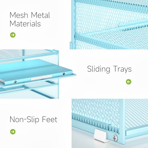 Lavatino 3-Tier Letter Tray Desk Paper Organizer – Blue Mesh Metal File Tray Organizer for Desk, Office Supplies & Home Organization | Fits A4/Letter Paper, Mail, Magazines and Office Accessories - color: 4-tier No Handle - Blue
