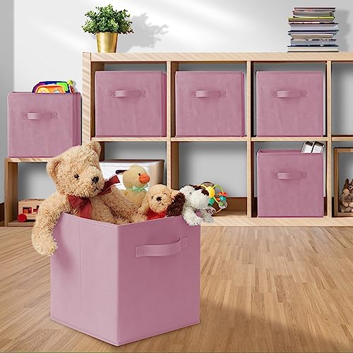Casafield Set of 6 Collapsible Fabric Cube Storage Bins, Light Pink - 11" Foldable Cloth Baskets for Shelves, Cubby Organizers & More - color: Light Pink, size: 10.5" x 10.5" x 11"