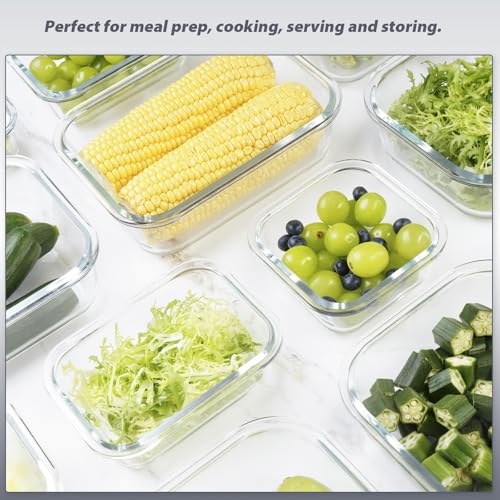 AILTEC 12 Pack Glass Food Storage Containers with Lids, Glass Meal Prep Containers Set with Leak Proof Lids, Airtight Lunch Container for Kitchen, Microwave, Oven, Freezer, Dishwasher Safe, Bpa free - color: gray