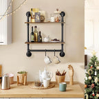 Merapi 24" Industrial Floating Shelves with Tower Bar, Pipe Shelves for Wall, 2 Tier Rustic Wood Wall Shelves for Home Décor, Bedroom, Living Room, Bathroom… - style: 2 Tier with Tower Bar