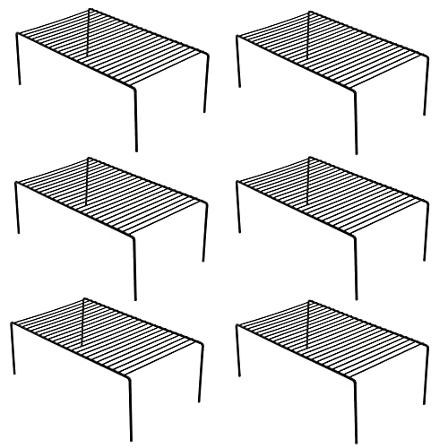 iPEGTOP Set of 6 Large (15.7 x 9.4 Inch) Kitchen Cupboard Organiser, Freezer Cabinet Storage Metal Shelf Wire Rack, Rustproof Steel Shelves for Fridge Pantries Countertops Utensils, Black - color: Black
