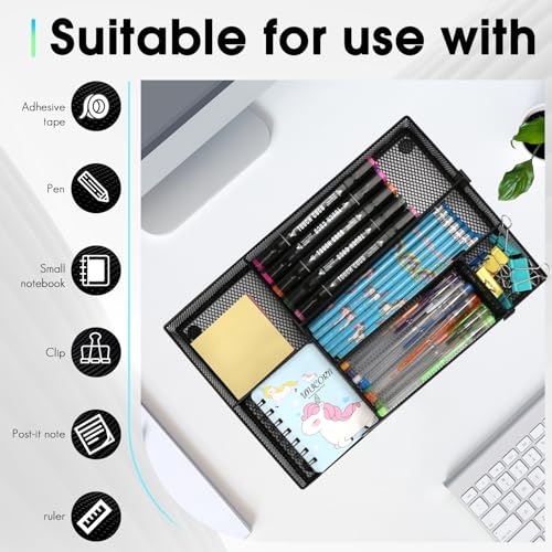Desk Drawer Organizer Tray, 4 to 6 Grid Drawer Divider with 2 Adjustable Compartments, Metal Mesh Desk Organizer for Stationery Makeup Kitchen Toolroom School &Office, 12.6x8.26x1.57 in,1 PC