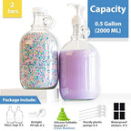 Sovietiep 2 Pack 64 Oz Laundry Detergent Dispenser with Pump and Lid - Half Gallon Glass Pump Bottle for Laundry Soap Dispenser, Liquid Detergent, Fabric Softener Dispenser - Extra Label, Funnel