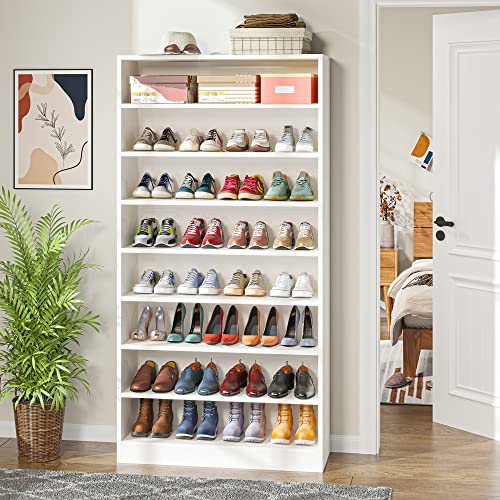 Tribesigns Shoe Cabinet, 9 Tiers 40-45 Pairs Heavy Duty Wood Freestanding Shoe Storage Cabinet, 70.8'' Tall Shoe Cabinet with Open Storage for Entryway, White - color: White