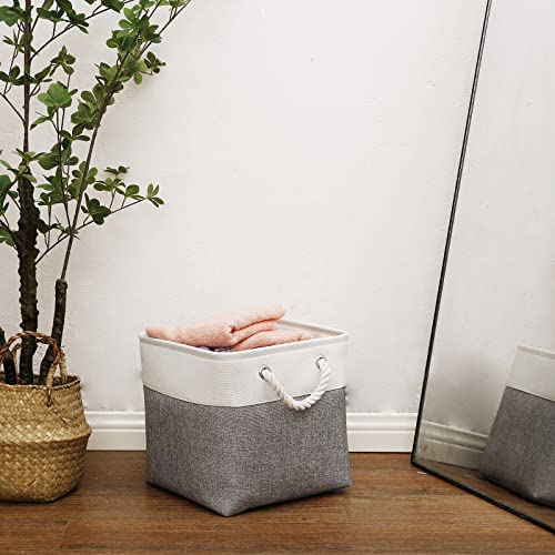 Cube Storage Bins, 6 Pack Collapsible Fabric Storage Cubes, 11 Inch Cube Organizer Bins with Handles (White/Gray) - color: white grey