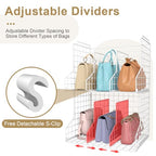 Sonyabecca Purse Storage Organizer for Closet : Adjustable 2-Pack Dividers Handbag Organizer - Stackable Wire Handbags Storage Baskets -Open Cabinets Wallets Tote Chain Bags Clutches -White - size: 2-pack large