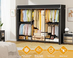 ULIFHOME E14C Pro Heavy Duty Closet Organizer System，Freestanding Clothing Racks for Hanging Clothes，Adjustable Garment Rack 70.1"W × 16.6"D × 76.4"H Hold 960 lbs，Black Rack with Black Dustproof Cover - color: Black Rack With Black Cover