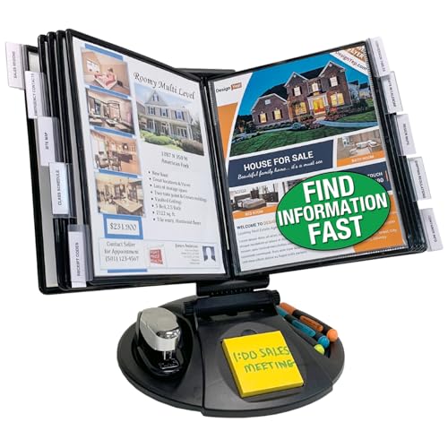 Ultimate Office AdjustaView 10-Pocket Desk Reference Organizer with Supplies Storage Base and EZ-Load Pockets to Hold 20 Sheets of Paper, Includes Fast Find Indexing Tabs, Black Pockets - color: Black Pockets