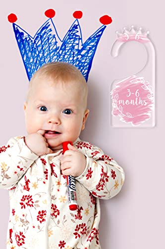 OneDream Baby Closet dividers Hanger separators - Set of 7 Baby Clothes dividers for Closet from Newborn to 24 Months, Acrylic Infant Clothes Divider (Pink) - color: Pink